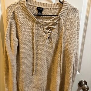 Rue21 Women's Beige Lace-Up V-Neck Sweater